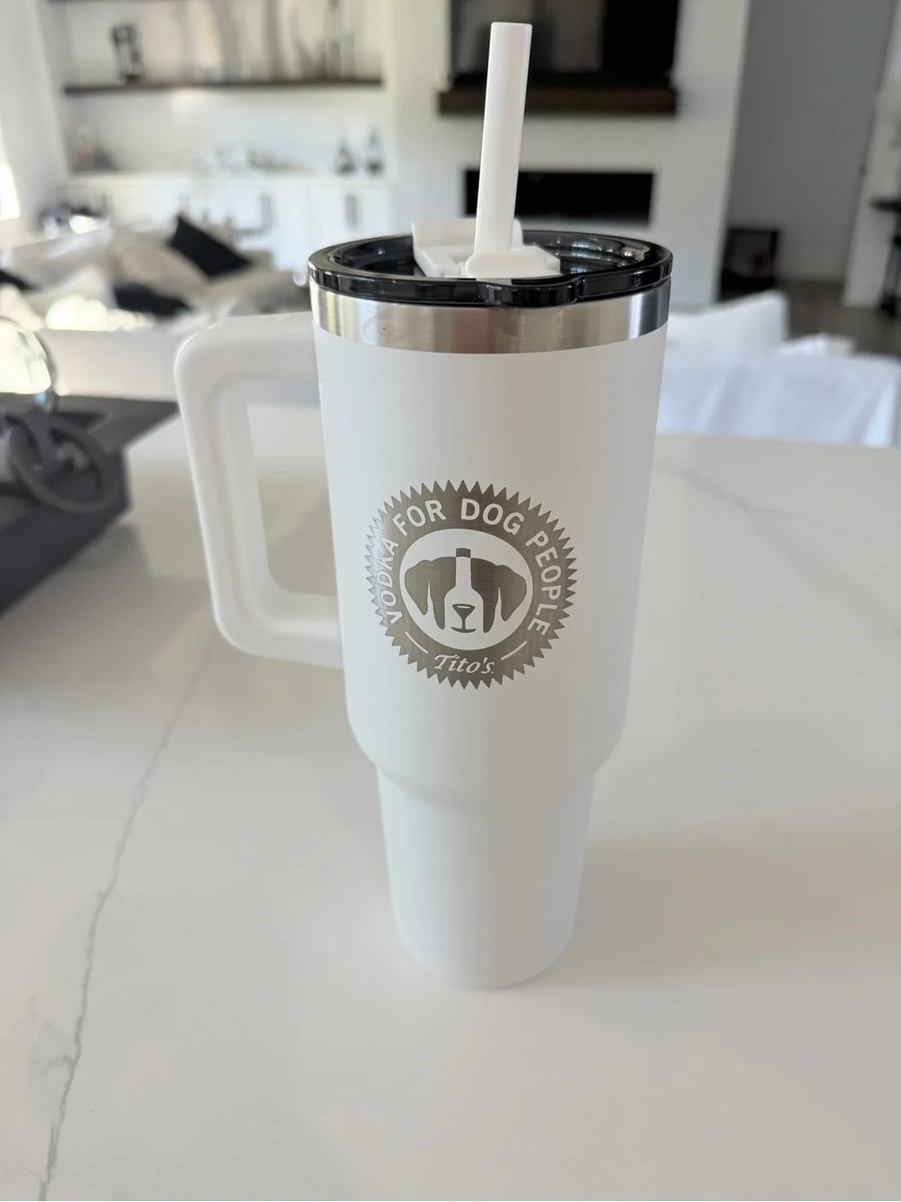 White Insulated Travel Mug with Handle